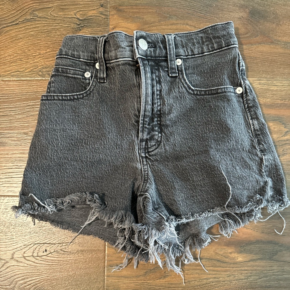 Madewell High-Rise Black Distressed Denim Shorts